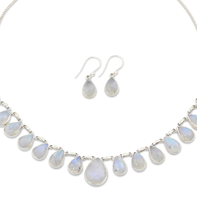 Rainbow moonstone jewelry set, 'Lovely Morning' - Rainbow Moonstone Jewelry Set Necklace and Earrings