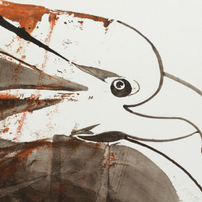 'The Fierce Hawk' - Original signiertes Brown Hawk-Gemälde aus Indien