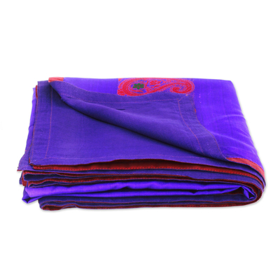 Silk throw, 'Paisley Allure in Purple' - Hand Woven Silk Throw in Purple and Crimson