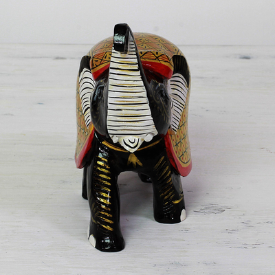 estatuilla de madera - Figura artesanal de madera de elefante negro con capa dorada