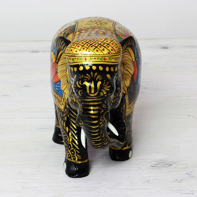Wood figurine, 'Royal Romance Elephant' - Royal Mughal Romance Elephant Figurine Wood Sculpture