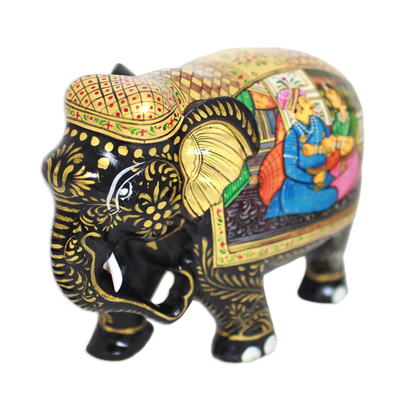 Figura de madera, 'Elefante Romance Real' - Escultura de madera de figura de elefante romance real mogol