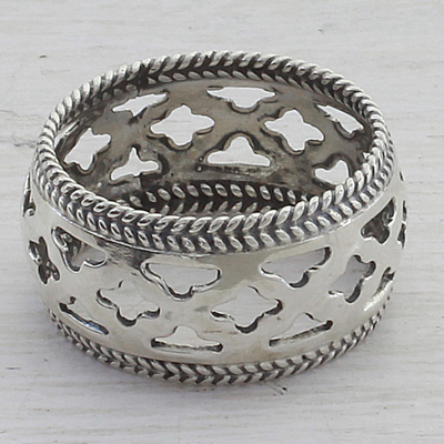 Anillo de banda de plata de ley - Anillo de plata de ley elaborado artesanalmente con motivo jali indio