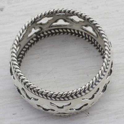 Sterling silver band ring, 'Jali Stars' - Artisan Crafted Sterling Silver Indian Jali Motif Band Ring