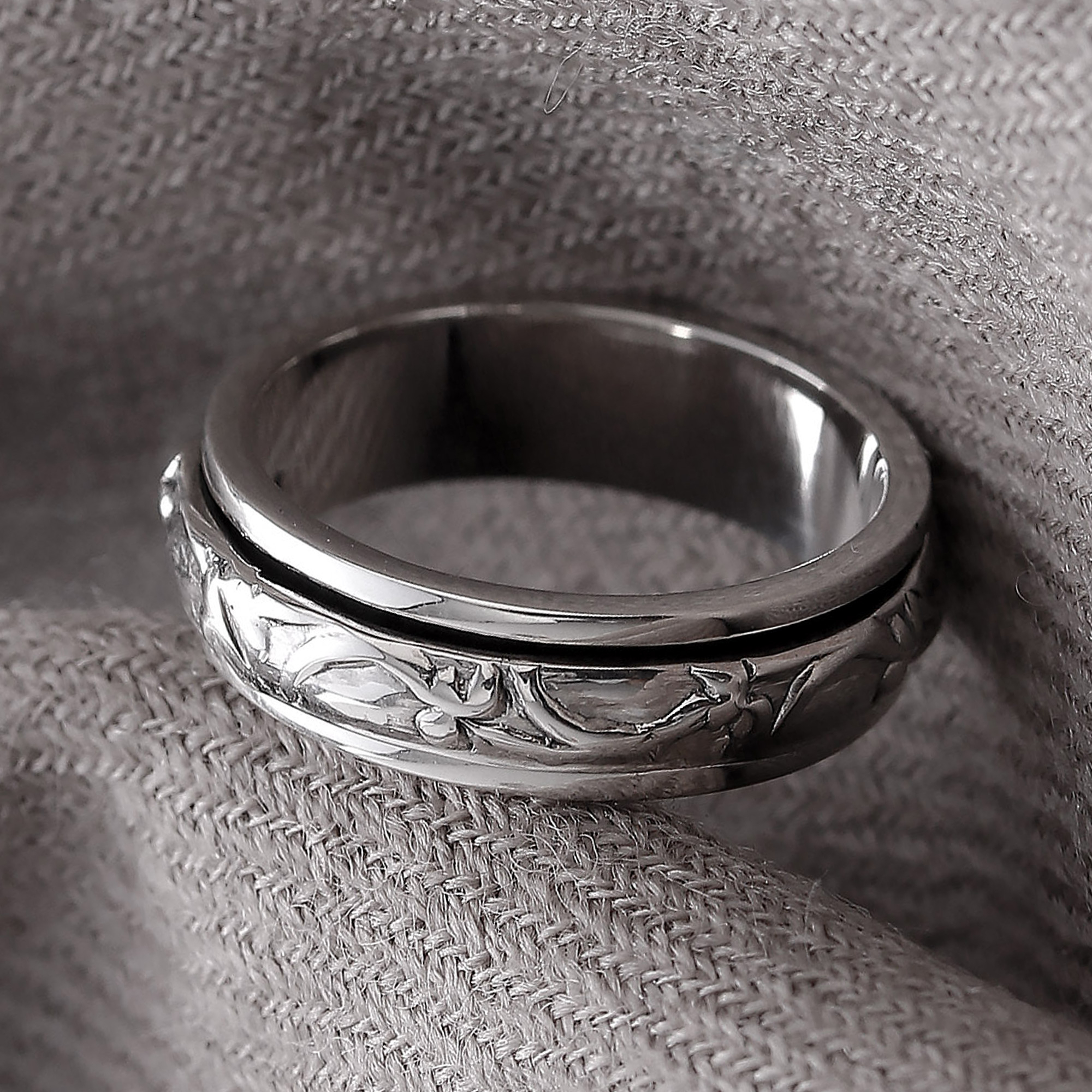 Solid 925 Sterling Silver Wide Band Spinner Ring Handmade Jewelry ss018