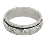 Sterling silver meditation spinner ring, 'Spinning Vines' - Artisan Crafted Sterling Silver Spinner Ring from India