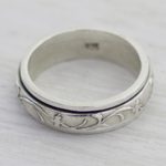 Sterling silver meditation spinner ring, 'Spinning Vines' - Artisan Crafted Sterling Silver Spinner Ring from India