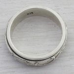 Sterling silver meditation spinner ring, 'Spinning Vines' - Artisan Crafted Sterling Silver Spinner Ring from India