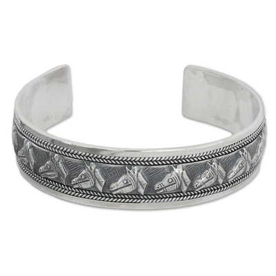 Artisan Crafted Sterling Silver Horse Theme Cuff Bracelet