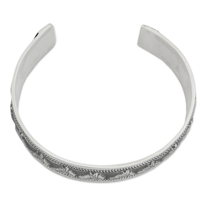 Sterling silver cuff bracelet, 'Procession of Horses' - Artisan Crafted Sterling Silver Horse Theme Cuff Bracelet