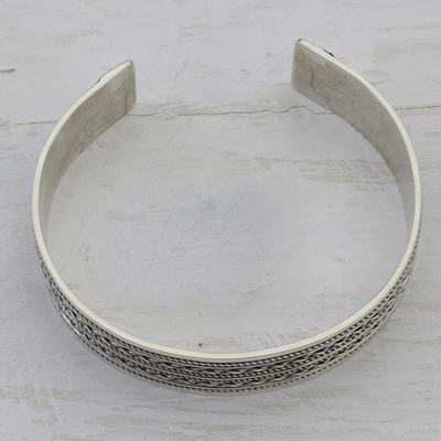 Manschettenarmband aus Sterlingsilber - Handgefertigtes Manschettenarmband aus Sterlingsilber mit Seilmotiven