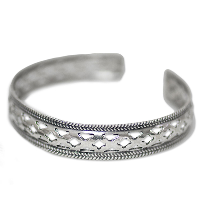 Sterling silver cuff bracelet, 'Jali Stars' - Artisan Crafted 925 Silver Indian Jali Motif Cuff Bracelet