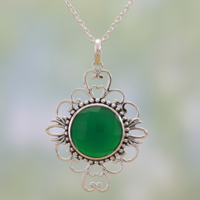 Victorian Style Pendant Green  Color Pendant! Beautiful Green Onyx and Peridot Gemstone Pendant Silver Plated Handmade Pendant