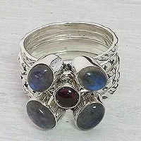 Featured review for Garnet and labradorite stacking rings, Magical Burst (set of 5)