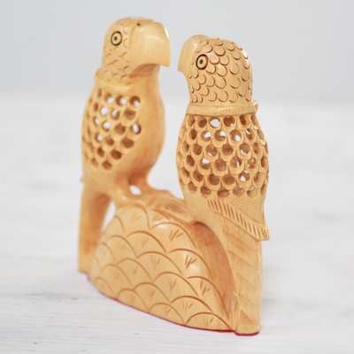 Holzskulptur - Handgeschnitzte Papageienskulptur aus Holz aus Indien