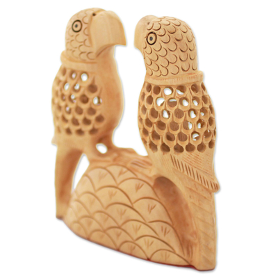 Holzskulptur - Handgeschnitzte Papageienskulptur aus Holz aus Indien