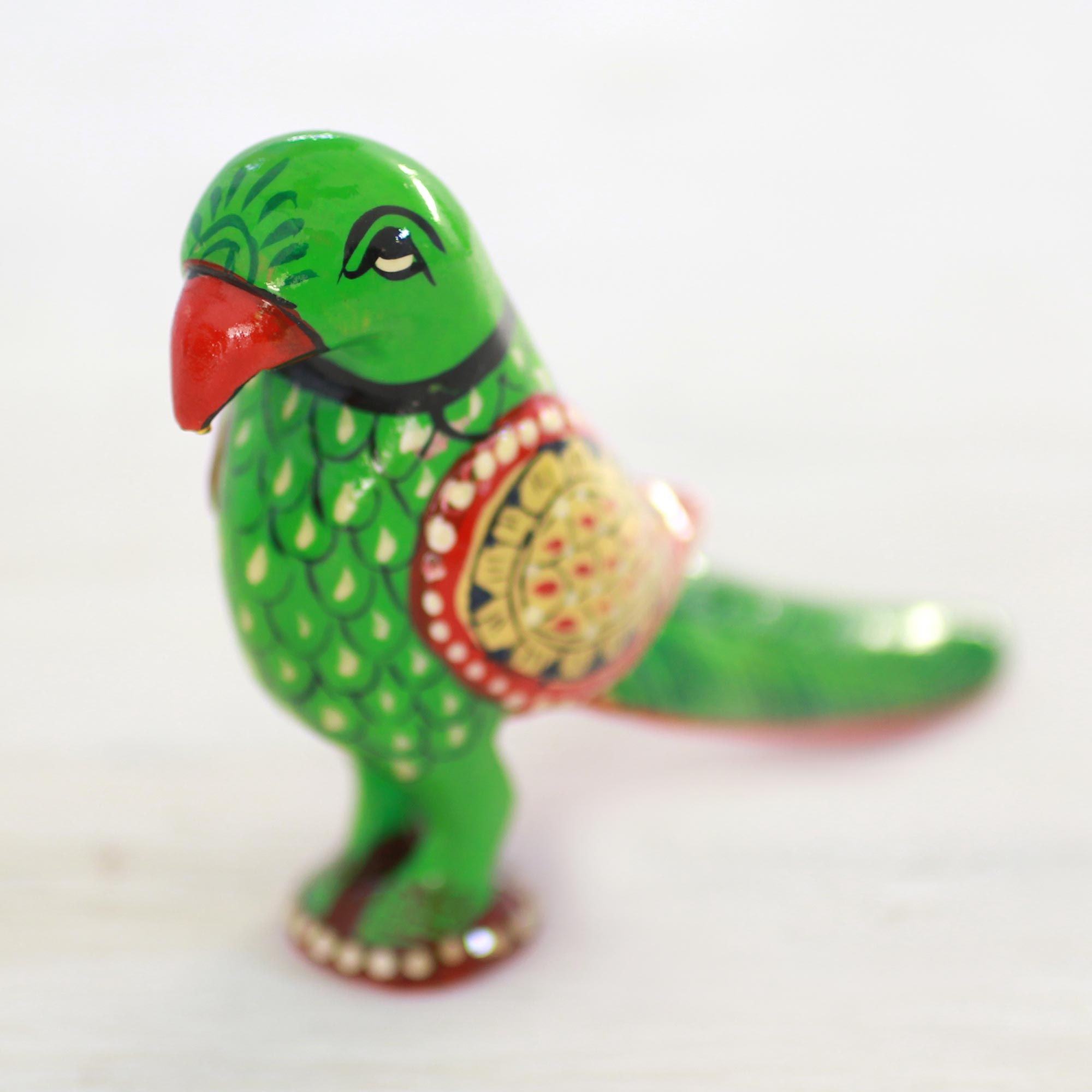 Hand Carved Multicolored Wood Parrot Figurine From India - Proud Parrot 