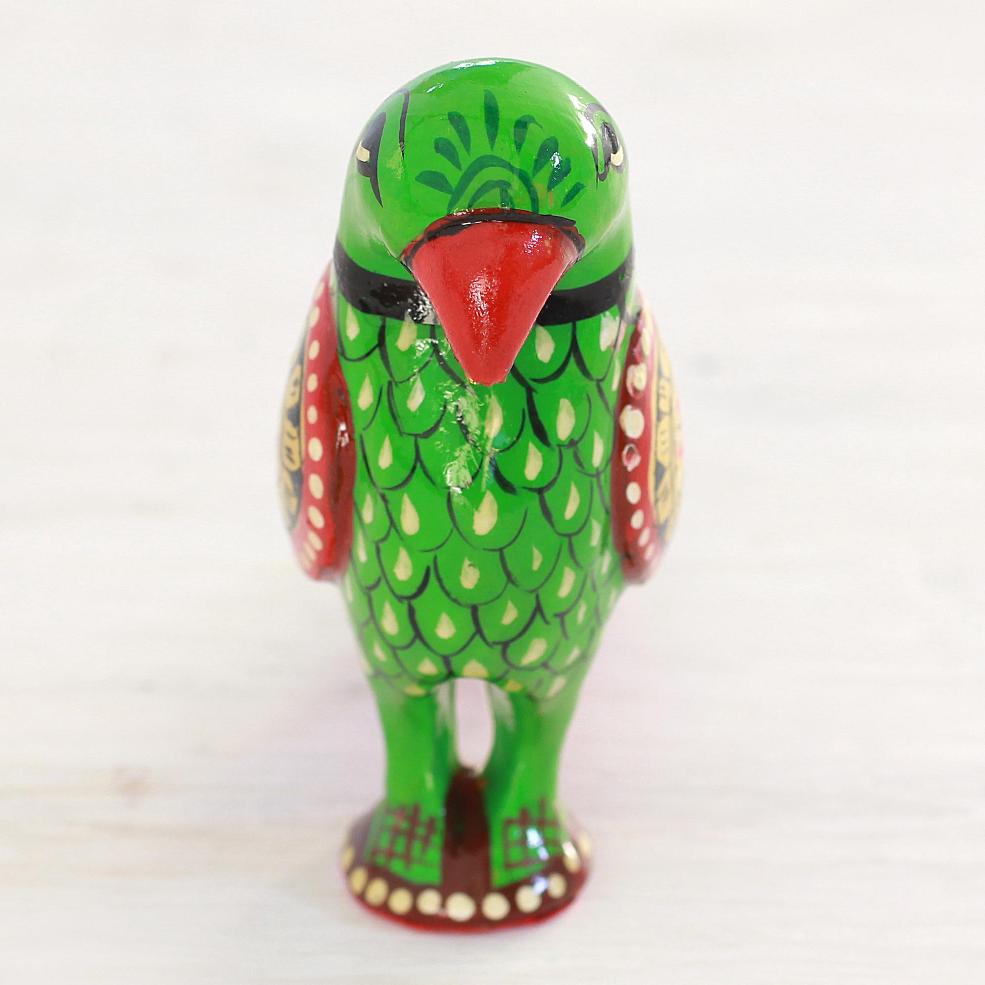 Hand Carved Multicolored Wood Parrot Figurine from India - Proud Parrot ...