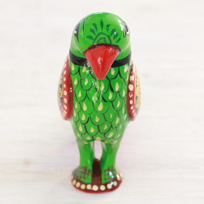 Wood figurine, 'Proud Parrot' - Hand Carved Multicolored Wood Parrot Figurine from India
