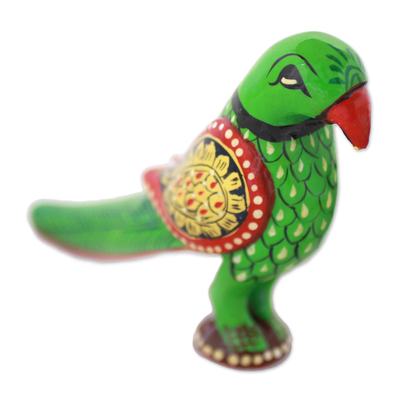 Wood figurine, 'Proud Parrot' - Hand Carved Multicolored Wood Parrot Figurine from India