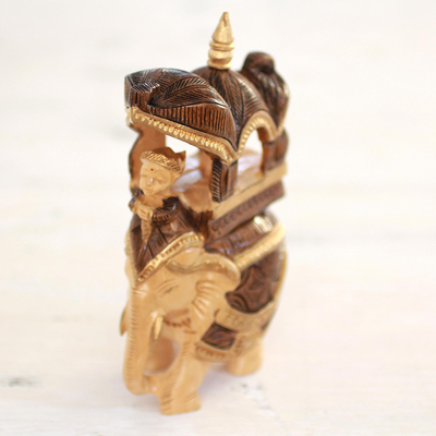 Wood sculpture, 'Majestic Ride' - Hand Carved Elephant Palanquin Sculpture from India