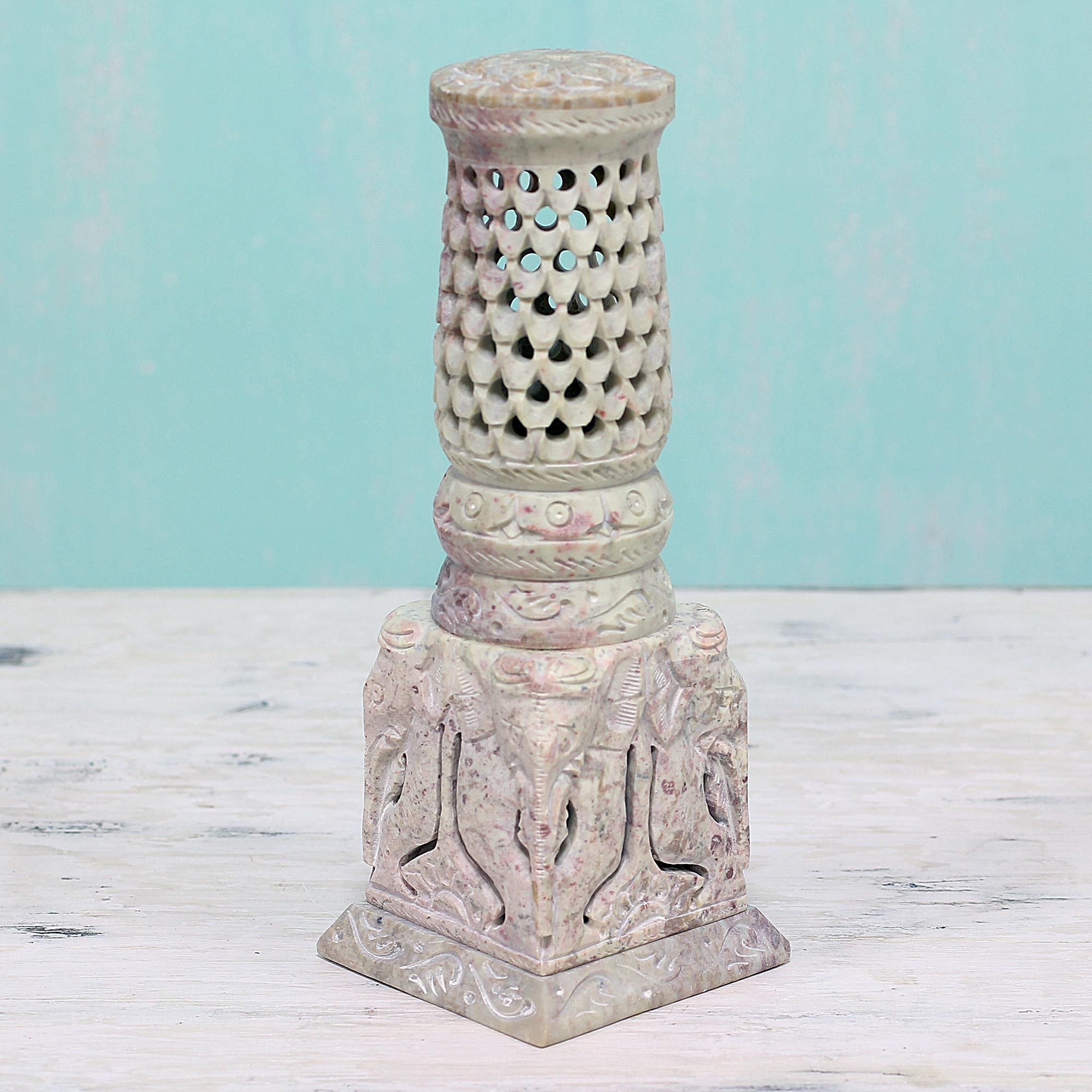Hand Carved Soapstone Elephant Candle Holder from India Elephant