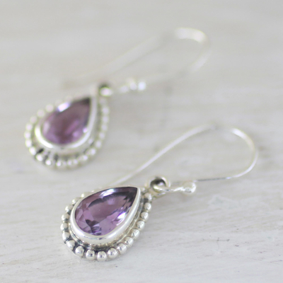 Amethyst dangle earrings, 'Radiant Lilac' - Amethyst and Sterling Silver Dangle Earrings from India