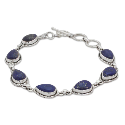 Lapis Lazuli and Sterling Silver Link Bracelet from India