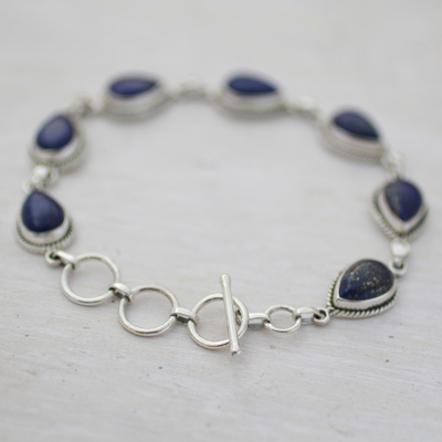 Lapis Lazuli and Sterling Silver Link Bracelet from India - Caressing ...