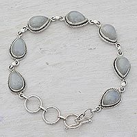 Pulsera con eslabones de piedra lunar arcoíris - Pulsera de eslabones de plata esterlina y piedra lunar arcoíris indio