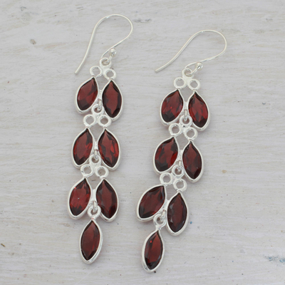 Garnet and Sterling Silver Dangle Earrings from India - Sparkling Red ...