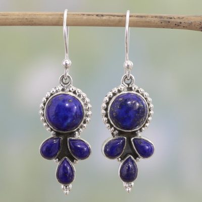 Lapis lazuli dangle earrings, 'Starry Fantasy' - Indian Lapis Lazuli and Sterling Silver Dangle Earrings