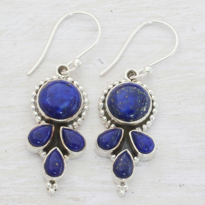 Lapis lazuli dangle earrings, 'Starry Fantasy' - Indian Lapis Lazuli and Sterling Silver Dangle Earrings