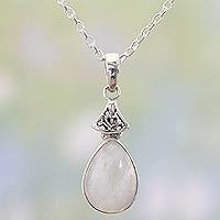 Rainbow moonstone pendant necklace, 'Icy Droplet' - Rainbow Moonstone and Sterling Silver Pendant Necklace