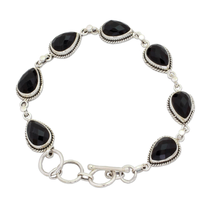 Black Onyx and Sterling Silver Link Bracelet from India
