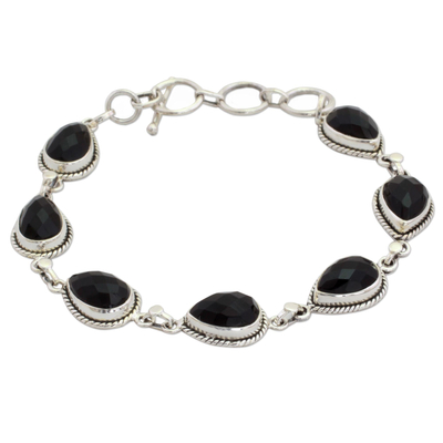 Black Onyx and Sterling Silver Link Bracelet from India - Caressing ...