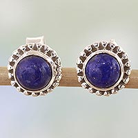 Lapis lazuli stud earrings, 'Blue Globe'