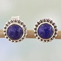 Lapis lazuli stud earrings, 'Blue Globe' - Lapis Lazuli and Sterling Silver Stud Earrings from India