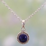 Lapis lazuli pendant necklace, 'Blue Globe' - Lapiz Lazuli and Sterling Silver Pendant Necklace from India