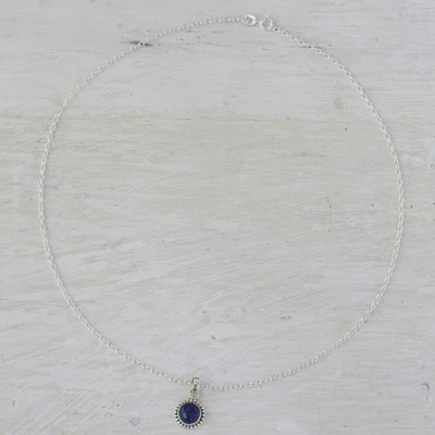 Lapis lazuli pendant necklace, 'Blue Globe' - Lapiz Lazuli and Sterling Silver Pendant Necklace from India