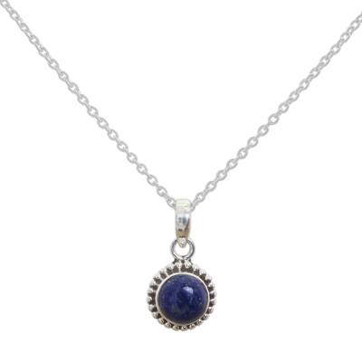 Lapis lazuli pendant necklace, 'Blue Globe' - Lapiz Lazuli and Sterling Silver Pendant Necklace from India