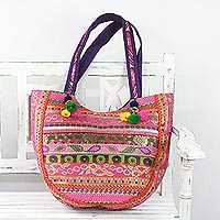 Polyester tote handbag, 'Paisley Glamour' - Polyester Floral Paisley Tote Handbag from India
