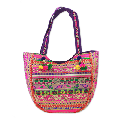 Polyester tote handbag, 'Paisley Glamour' - Polyester Floral Paisley Tote Handbag from India