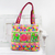 Embroidered tote handbag, 'Elephant Fantasies in Eggshell' - Colorful Elephant Embroidered Tote Handbag from India