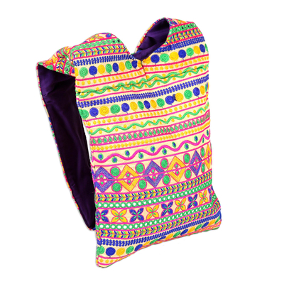Gestickte Schlinge - Mehrfarbige, geometrisch bestickte, gestreifte Sling-Handtasche