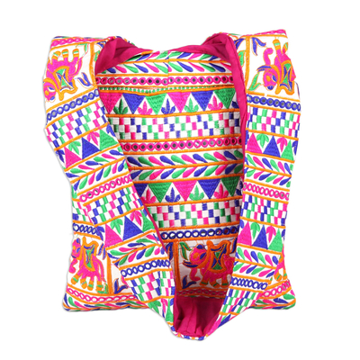 Bestickte Umhängetasche - Mehrfarbige, geometrisch bestickte Elefanten-Sling-Handtasche
