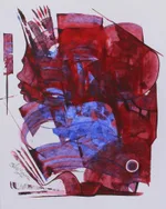 'Union III' - Original Red and Blue Expressionist Painting from India