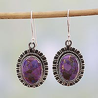 Sterling silver dangle earrings, 'Phenomenal Purple' - 925 Silver Hook Earrings with Purple Composite Turquoise