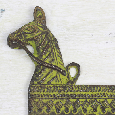Brass coat rack, 'Helpful Horse' - Antiqued Brass Horse Theme 3.Hook Coat Rack from India