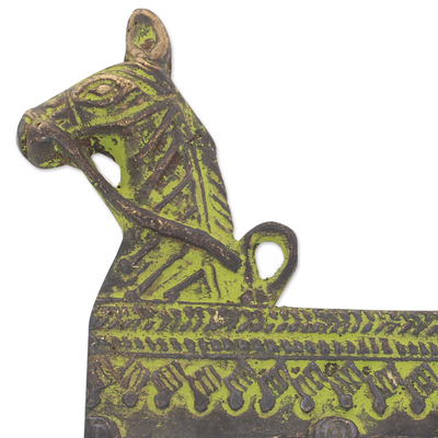 Garderobenständer aus Messing - Antike Messing-Pferde-Garderobe mit 3 Haken aus Indien